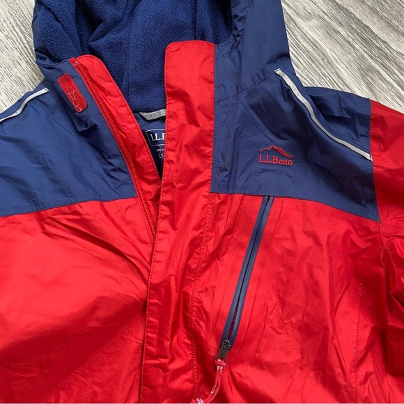 L.L. Bean Kids' Trail Model Rain Jacket Lined Colorblock Red Navy Size Large - Picture 2 of 13